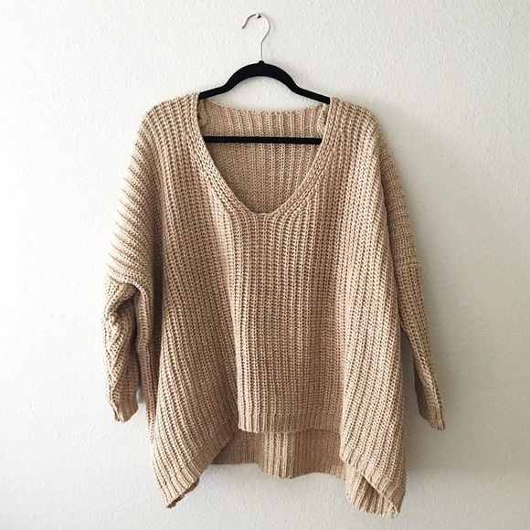Super Oversized Tan/Beige & White Gradient Knit Sweater - Picture 2 of 4